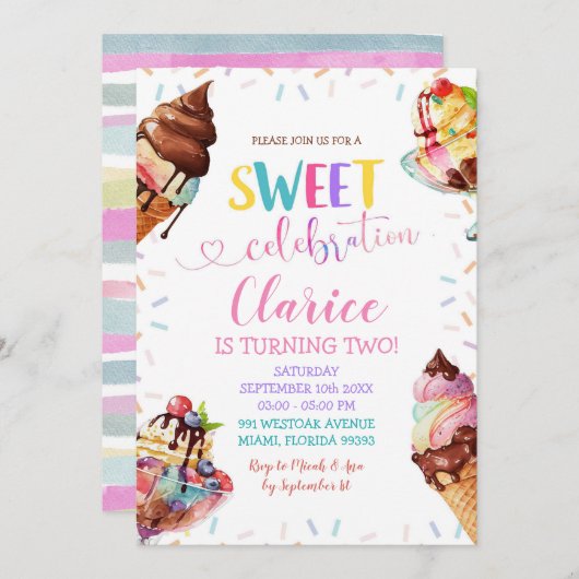 Kleurrijke Strooisel Ijs Verjaardagsuitnodiging Kaart (Voorkant / Achterkant)