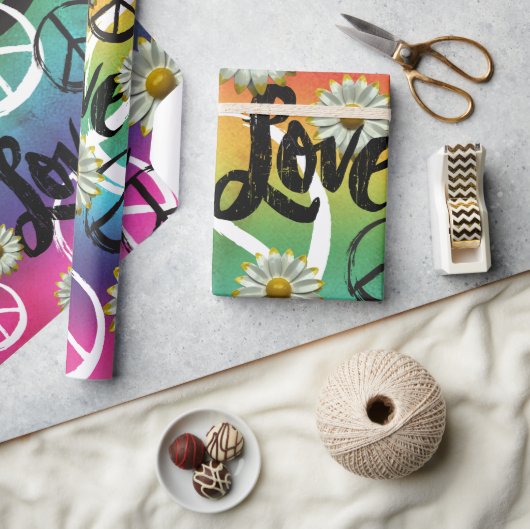 Kleurrijke Stropdas-Dye Peace Symbool LOVE Daisy H Cadeaupapier (Crafts)