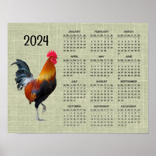 Kleurrijke Strutting Rooster 2024 Kalender Poster