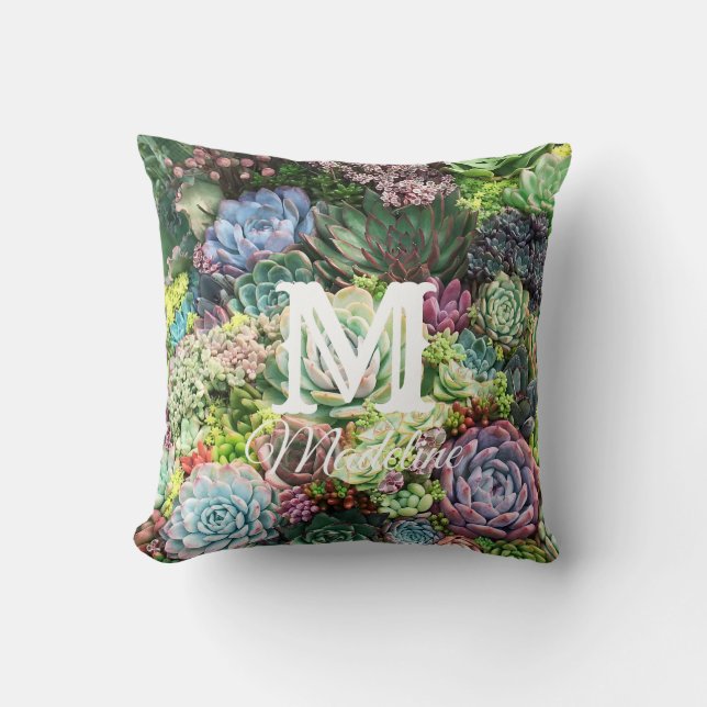 Kleurrijke Succulent Garden Kussen (Voorkant)