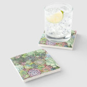 Kleurrijke Succulent Garden Stenen Onderzetter (Zijkant)