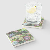 Kleurrijke Succulent Garden Stenen Onderzetter (Zijkant)