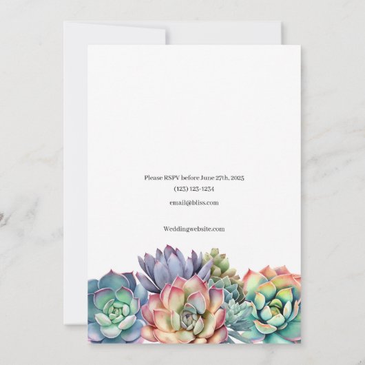 Kleurrijke succulente bruiloft kaart (Achterkant)