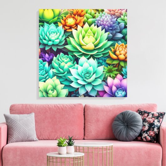 Kleurrijke Succulenten Collage Canvas Afdruk (Insitu (Woonkamer))