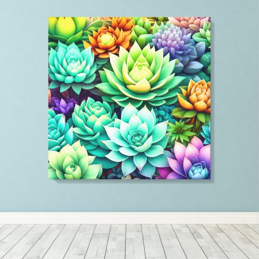 Kleurrijke Succulenten Collage Canvas Afdruk (Insitu (Houten vloer))