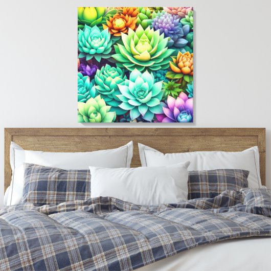 Kleurrijke Succulenten Collage Canvas Afdruk (Insitu (Slaapkamer))
