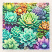 Kleurrijke Succulenten Collage Glazen Onderzetter (Voorkant)