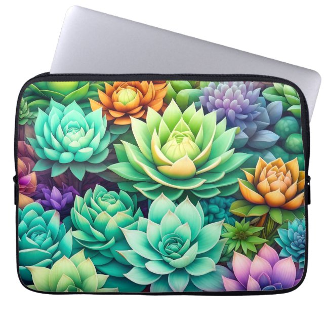 Kleurrijke Succulenten Collage Laptop Sleeve (Voorkant)