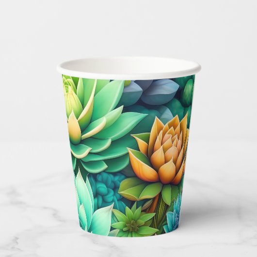 Kleurrijke Succulenten Collage Papieren Bekers (Achterkant)