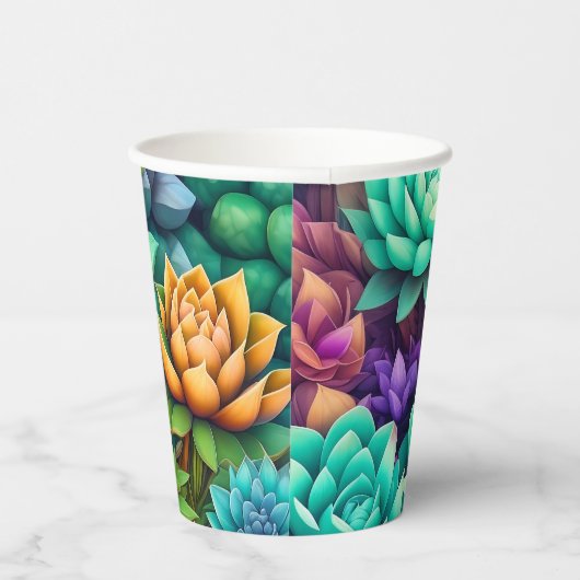 Kleurrijke Succulenten Collage Papieren Bekers (Rechts)