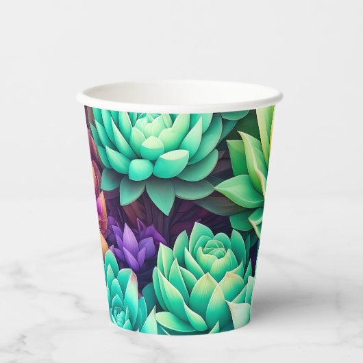 Kleurrijke Succulenten Collage Papieren Bekers (Voorkant)