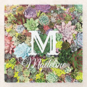 kleurrijke Succulenten Glazen Onderzetter (Voorkant)