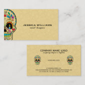 Kleurrijke Sugar Skull & Beige Paisley Visitekaartje (Voorkant / Achterkant)