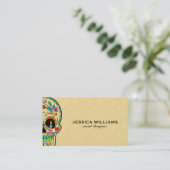 Kleurrijke Sugar Skull & Beige Paisley Visitekaartje (Staand voorkant)