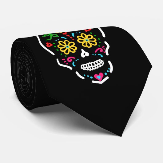 Kleurrijke Sugar Skull - Dag van de Doden Stropdas (Opgerold)