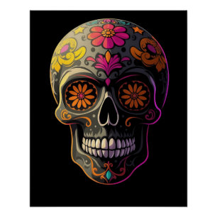 Kleurrijke Sugar Skull Floral Art Perfect Poster