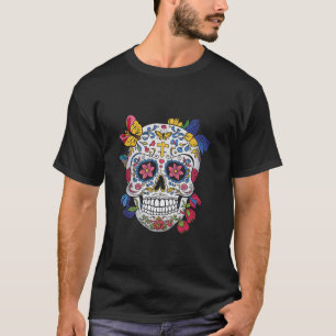 Kleurrijke Sugar Skull Floral Butterfly Dia de los T-shirt