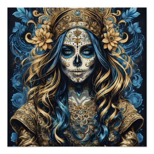 Kleurrijke Sugar Skull geen 1D Glanzend Poster (Voorkant)