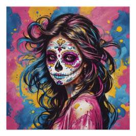 Kleurrijke Sugar Skull geen cf Glossy Poster