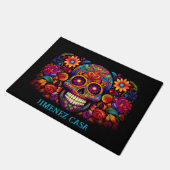 Kleurrijke Sugar Skull Naam toevoegen Dag van de D Deurmat (Schuin)
