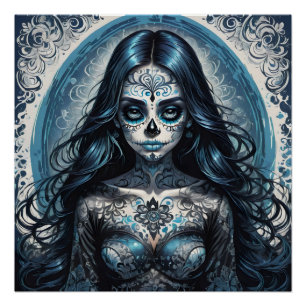 Kleurrijke Sugar Skull no 1b Glanzend Poster