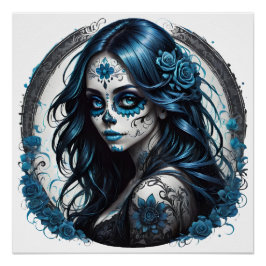 Kleurrijke Sugar Skull no 9 Glossy Poster