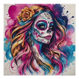 Kleurrijke Sugar Skull no c6 Glanzend Poster