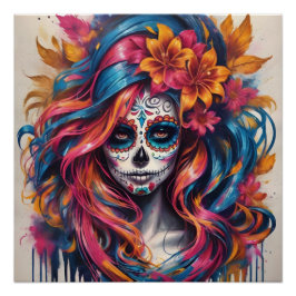 Kleurrijke Sugar Skull no ca Glossy Poster
