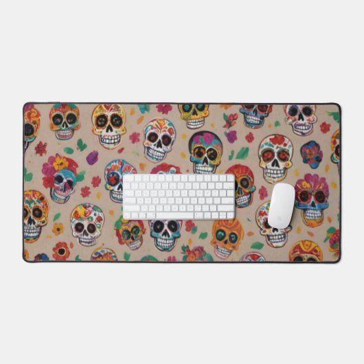 Kleurrijke Sugar Skull Pattern Design Bureaumat (Keyboard & Muis)