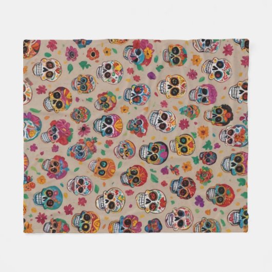 Kleurrijke Sugar Skull Pattern Design Fleece Deken (Voorkant (Horizontaal))