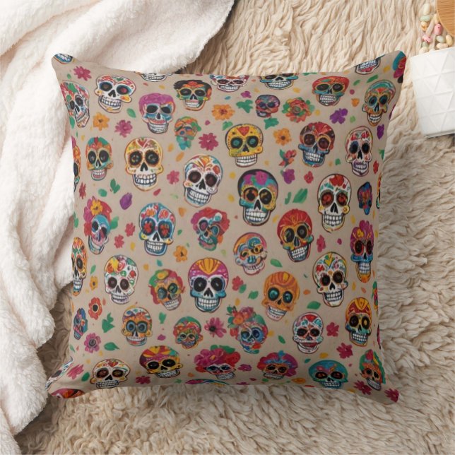 Kleurrijke Sugar Skull Pattern Design Kussen (Deken)