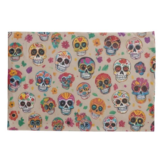 Kleurrijke Sugar Skull Pattern Design Kussensloop (Achterkant-Links)