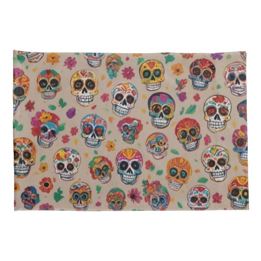 Kleurrijke Sugar Skull Pattern Design Kussensloop (Achterkant-Rechts)