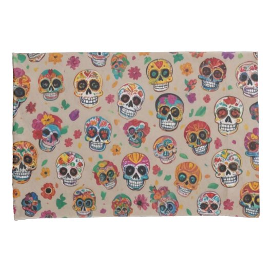 Kleurrijke Sugar Skull Pattern Design Kussensloop (Voorkant-Rechts)