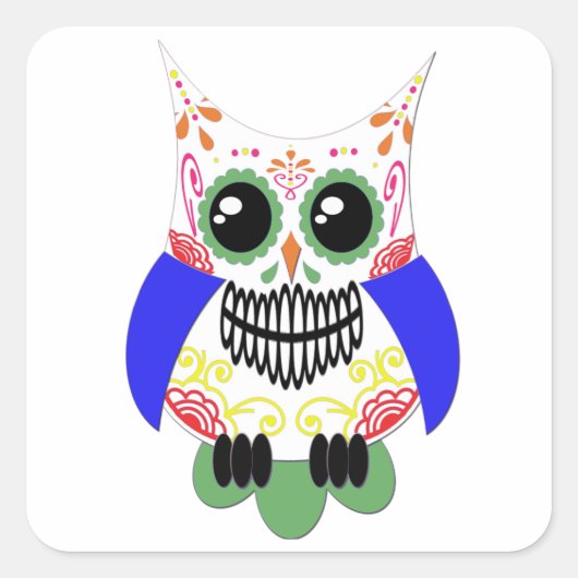 Kleurrijke Sugar Skull Uil Sticker (Voorkant)