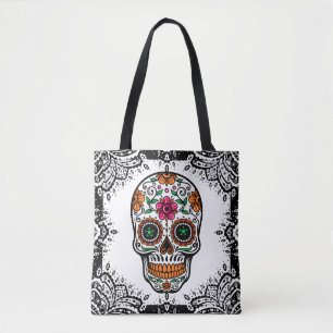 Kleurrijke Sugar Skull Zwart Paisley Lijst Tote Bag