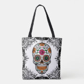 Kleurrijke Sugar Skull Zwart Paisley Lijst Tote Bag (Achterkant)