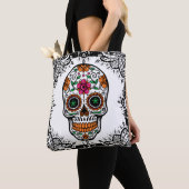Kleurrijke Sugar Skull Zwart Paisley Lijst Tote Bag (Dichtbij)