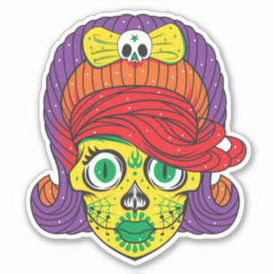 Kleurrijke Suiker Schedel Illustratie Kunst Sticker