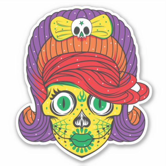 Kleurrijke suiker schedel illustratie kunst sticker (Voorkant)