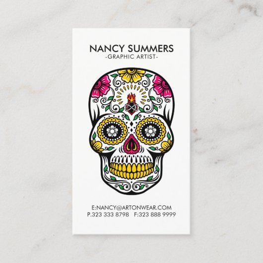 Kleurrijke suiker schedel interne vlam visitekaartje (Voorkant)