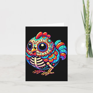 Kleurrijke Suiker Schedel Kip Día De Los Muertos Kaart