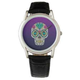 Kleurrijke Suiker Schedel Paarse Ombre Horloge