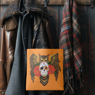 Kleurrijke Suiker Skull Uil Rood Rozen Tote Bag