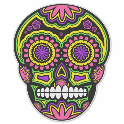 Kleurrijke suikerschedel Dag van de dood Sticker (Voorkant)