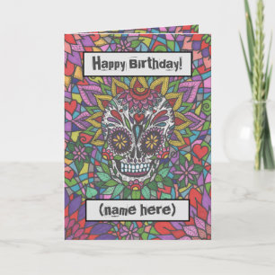 Kleurrijke suikerschedel Kunst op maat Feestdagen Kaart