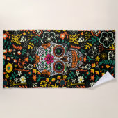 Kleurrijke suikerschedel met achtergrond op de vlo strandlaken (Voorkant)