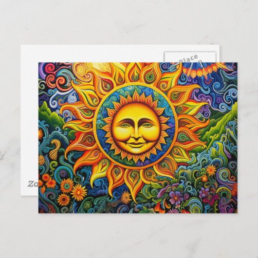 Kleurrijke Sun Hippy Art Briefkaart (Voorkant / Achterkant)