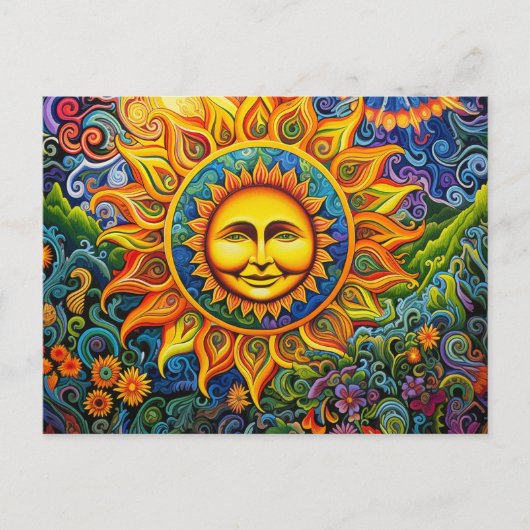 Kleurrijke Sun Hippy Art Briefkaart (Voorkant)