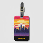 Kleurrijke Sunset City Skyline Bagagelabel (Voorkant (verticaal))